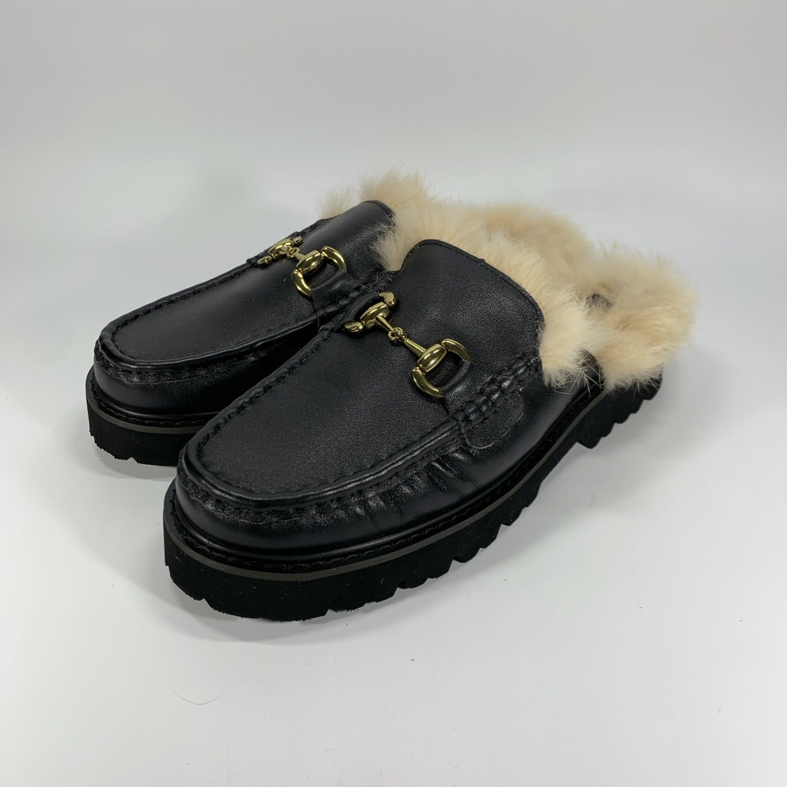 REMME レメ ビットローファー サンダル スリッパ ブラック ファー 美品◯ REMME レメ ビットローファー スリッポン ファー ブラック 39