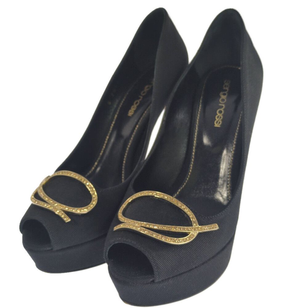 sergio rossi セルジオロッシ ビジューデザイン サテン キャンバス