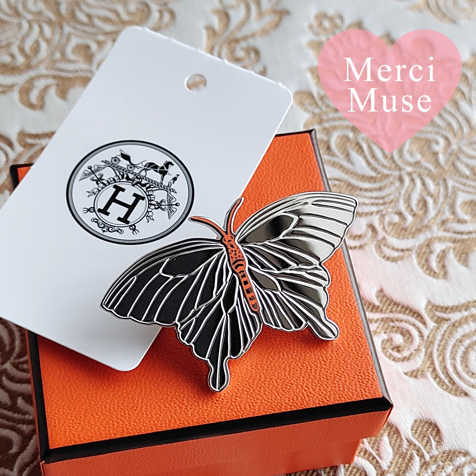 スカーフリング パピヨン オレンジｘシルバー金具 エルメス MerciMuse メルシーミューズ