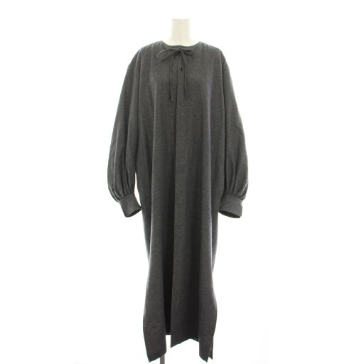 トゥモローランド ビー .B 21 AW シャツワンピース ロング 長袖 リボン カシミヤ 絹 シルク 36 グレー 48-08-14-08203 YT