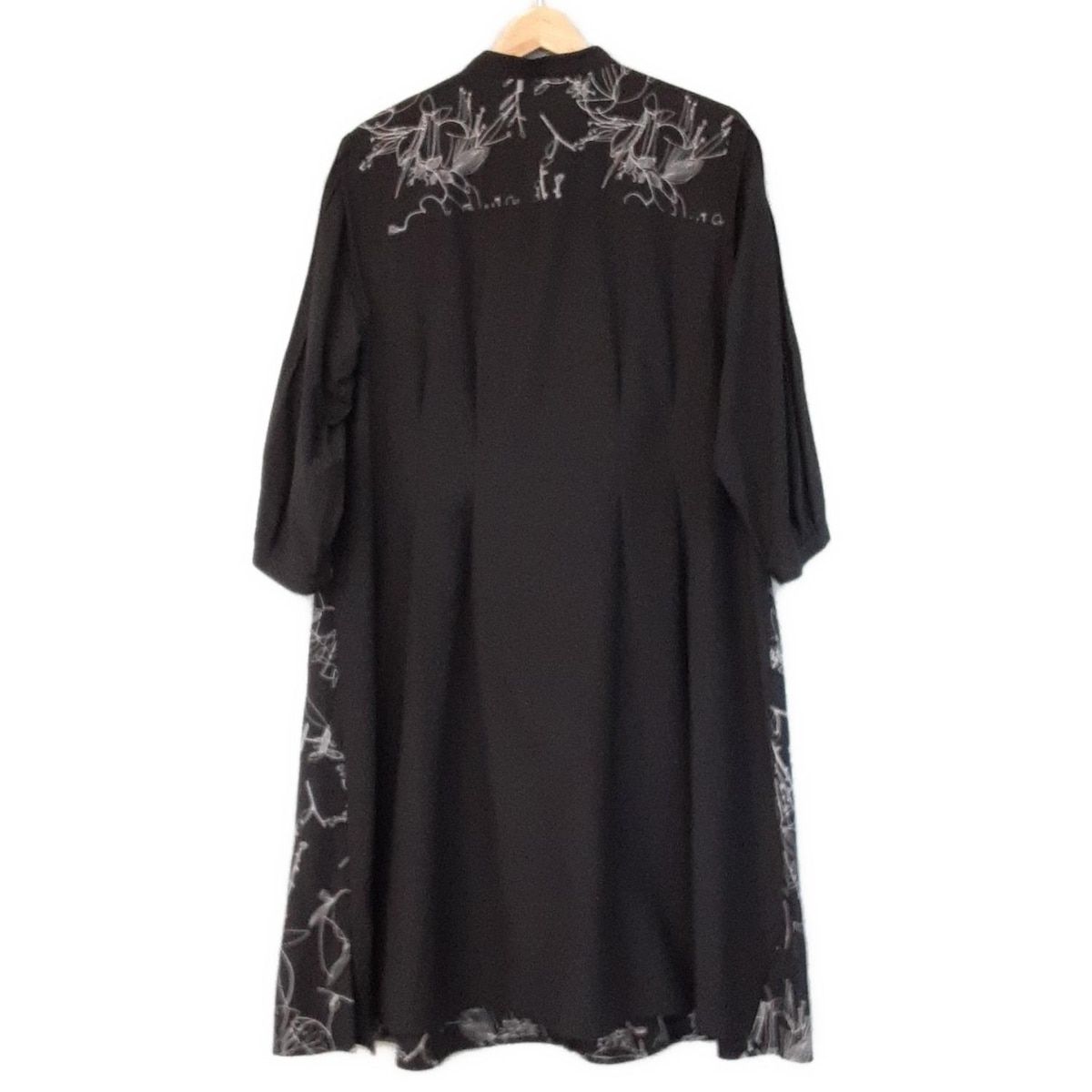 HIROKO BIS ヒロコビス ワンピース サイズ13 AB L レディース 黒 白 ヘンリーネック 七分袖 ロング 刺繍