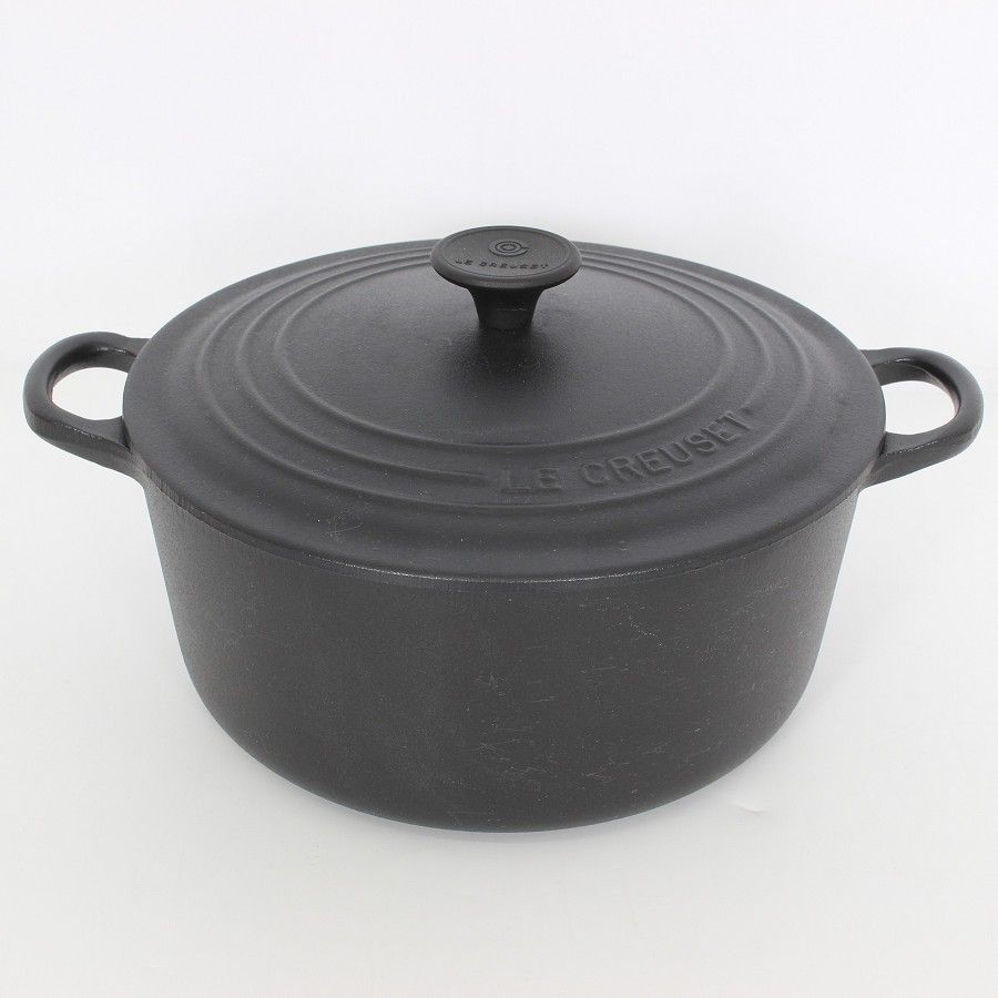 美品】ル・クルーゼ ココット・ロンド 22cm マットブラック ホーロー