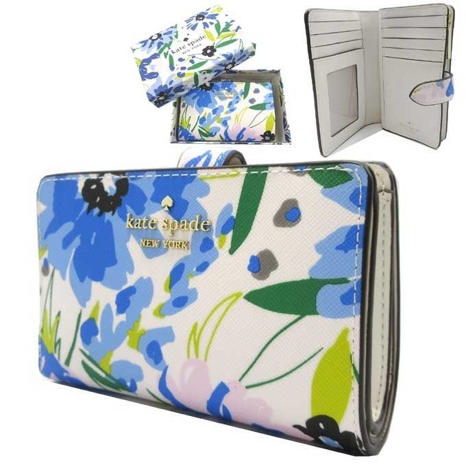 ギフトBOX付き ケイトスペード KK 942 250 クリームマルチ 財布 二つ折り財布 kate spade YORK MADISON フェスティバル フローラル プリンテッド ミディアム コンパクトウォレット アウトレット