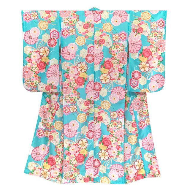 ジュニアサイズ 振袖 小紋柄 合繊 お正月 卒業式袴に 水色 古典柄 JRFR 871