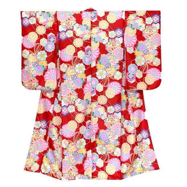 ジュニアサイズ 振袖 小紋柄 合繊 お正月 卒業式袴に 赤 古典柄 JRFR 872