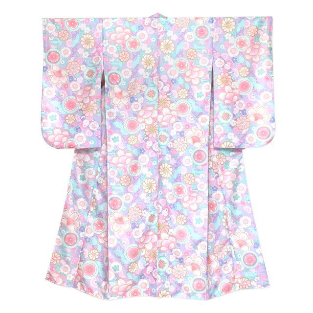 ジュニアサイズ 振袖 小紋柄 合繊 お正月 卒業式袴に 藤色ｘピンクｘ水色 熨斗 JRFR 877