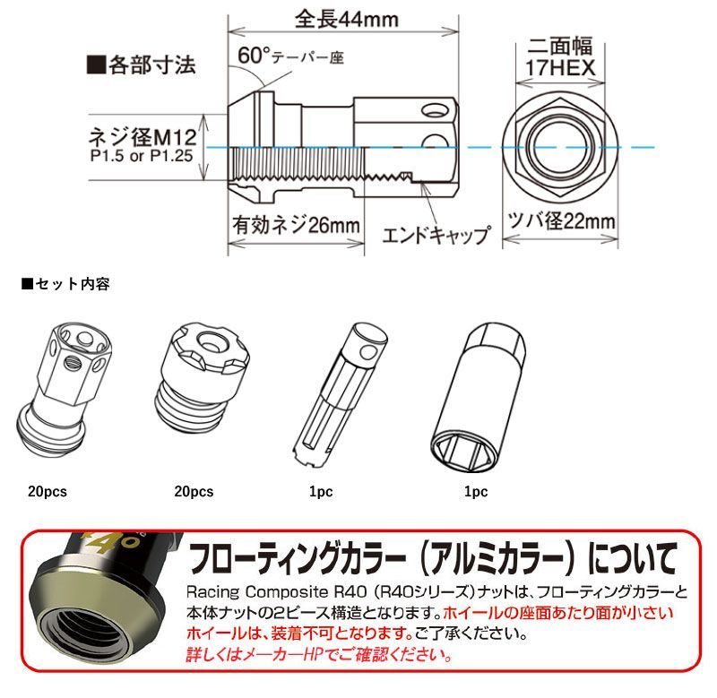  KYO EI レーシングコンポジットR 40アイコニックス アルミ製キャップ付 ホイールナット M 12 P 1 5 ネオクロ ホイールナット タイヤ ホイール