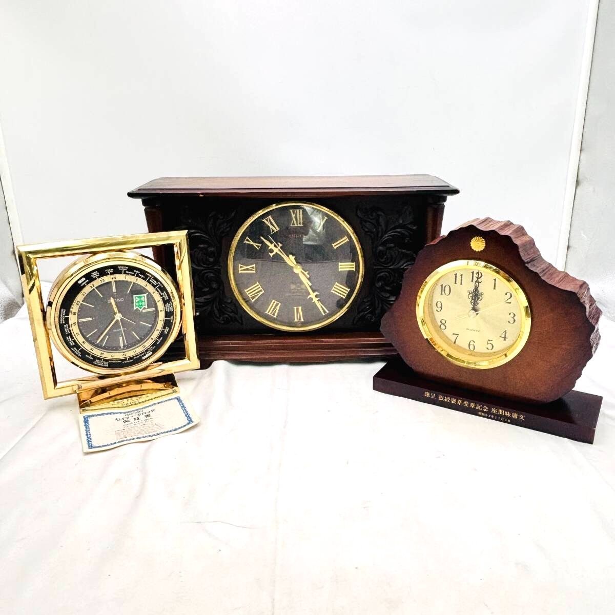 レトロ置時計 置時計3点セット SEIKO CITIZEN アンティーク調 インテリア 時計まとめ