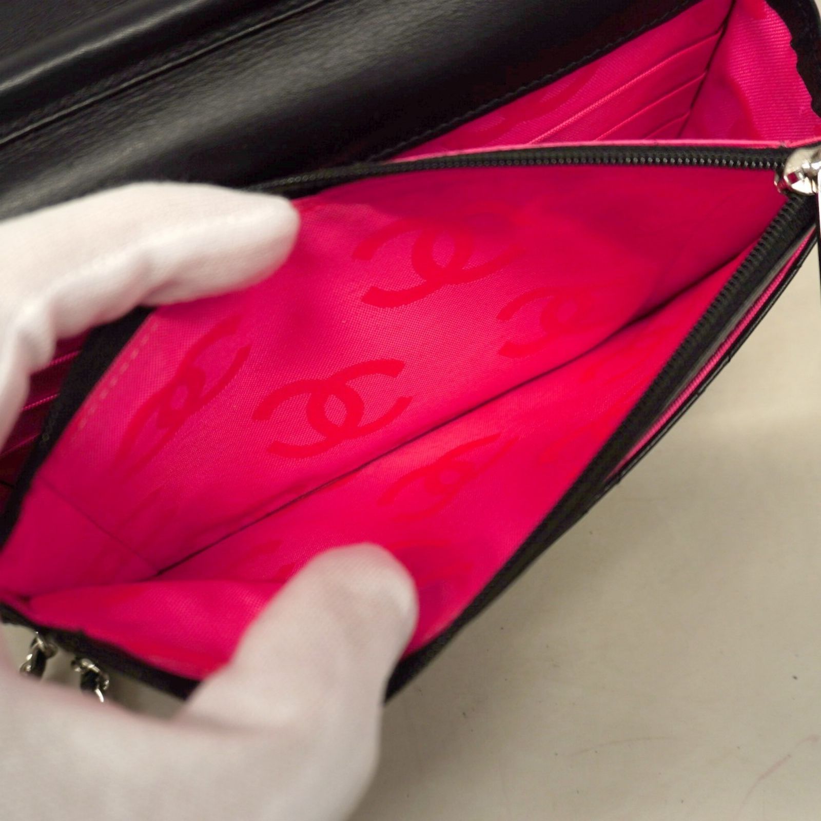  シャネル Chanel ショルダーウォレット カンボン チェーンショルダー ラムスキン ブラック レディース その他 折り財布