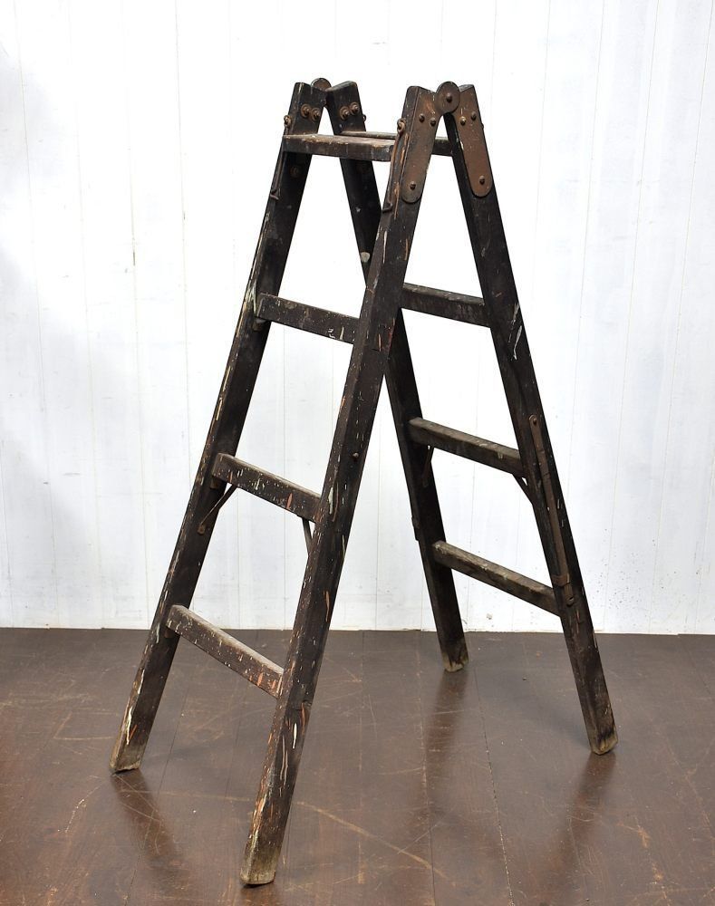 蔵A 2505 昭和レトロ 使い込んだペンキ屋の木製ハシゴ