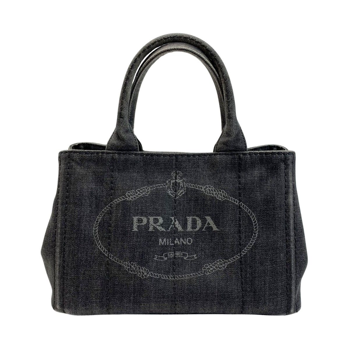 PRADA プラダ カナパ デニム ブラック ブラックロゴ 2WAY トート