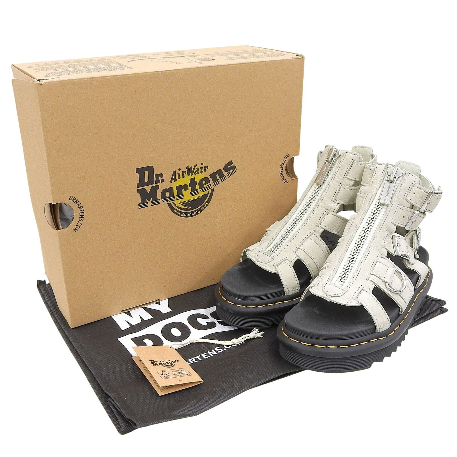 Dr.Martens ドクターマーチン OLSON オルソン センタージップ グラディエーター レザーサンダル スモークミント UK 4 箱 保存袋付き レディース