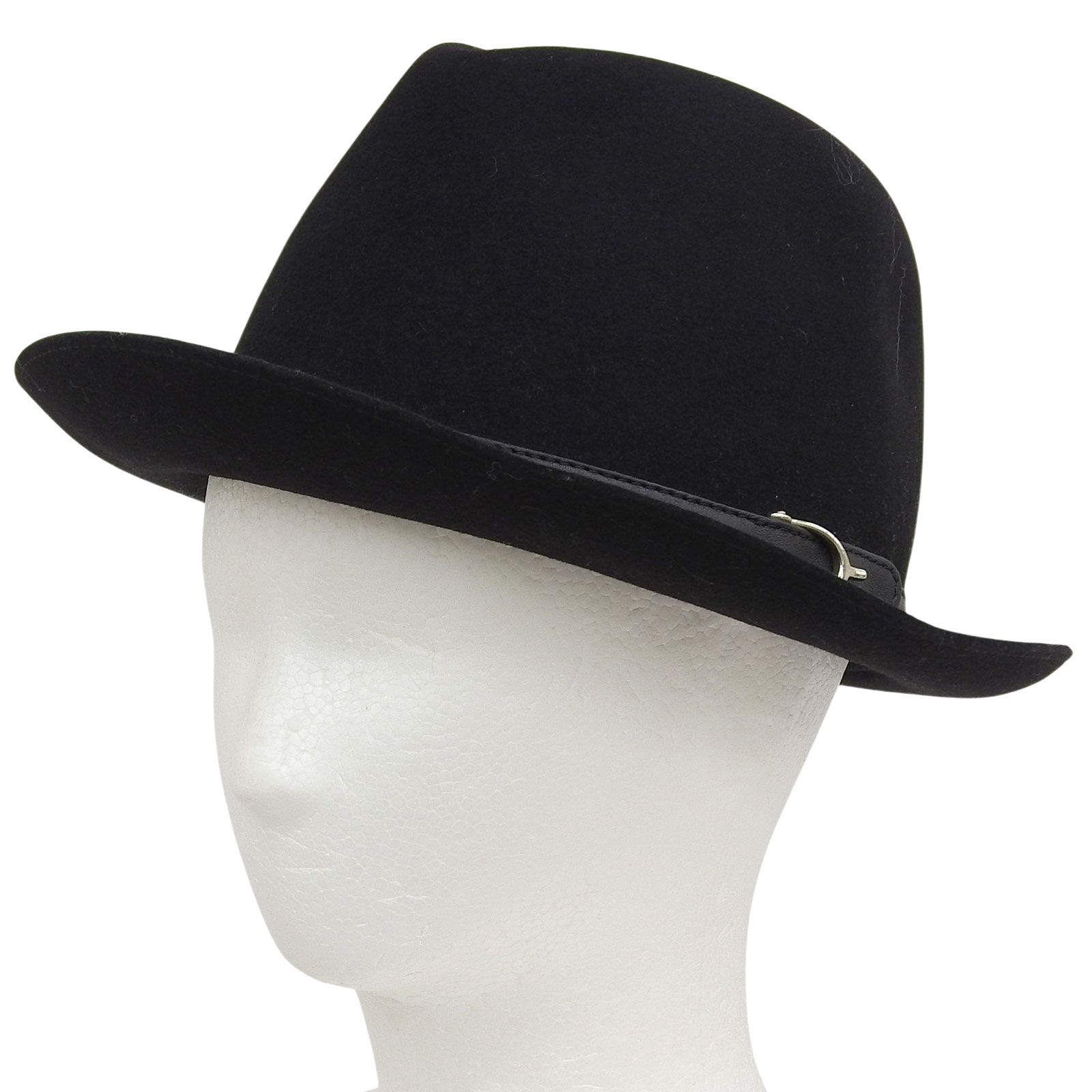 GUCCI グッチ ラビット100％ レザー使い 中折れハット フェルトハット ブラック シルバー金具 M イタリア製 メンズ