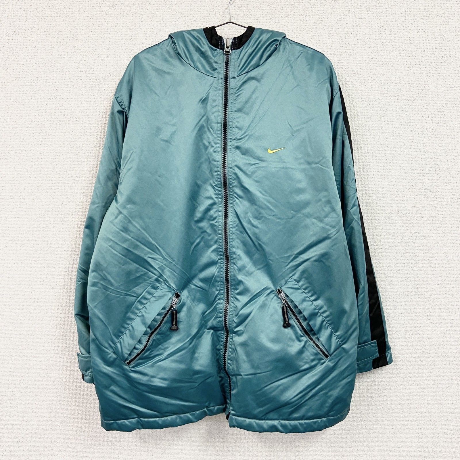 古着 NIKE ナイキ フルジップナイロンパーカー フリースライナー 水色 ライトブルー Lサイズ
