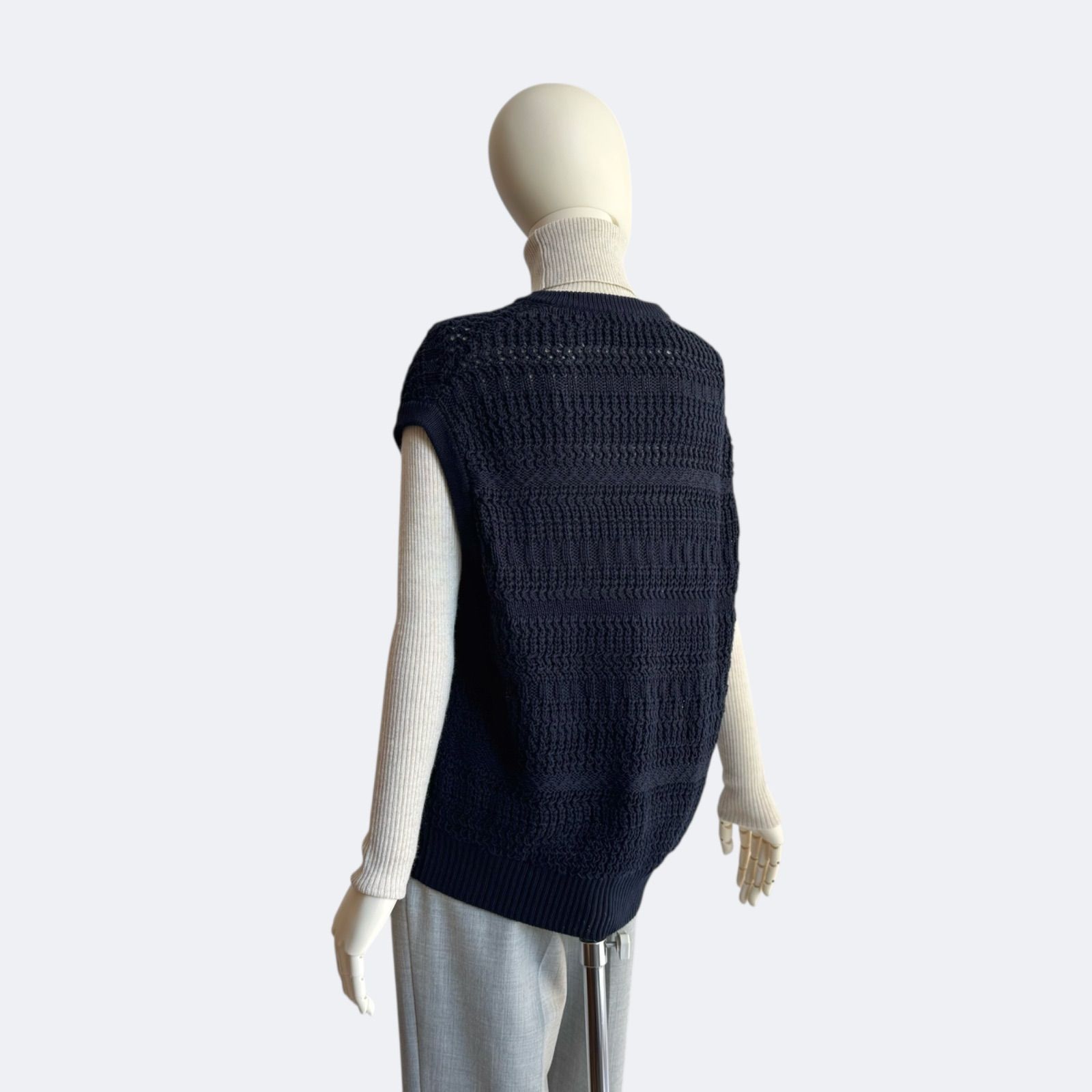 ドゥロワー｜コットン透かし編みニットベスト ネイビー