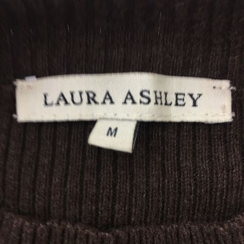 ローラアシュレイ LAURA ASHLEY カットソー ニット ラウンドネック プルオーバー リブ 無地 カシミヤ混 半袖 M 茶 ブラウン