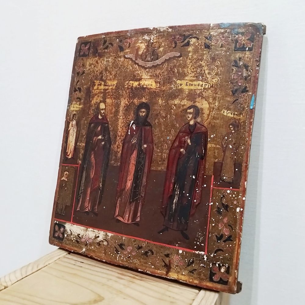 東欧イコン 三聖人 18-19世紀頃 東ヨーロッパ 木に彩色 正教会
