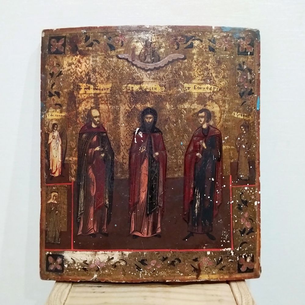 東欧イコン 三聖人 18-19世紀頃 東ヨーロッパ 木に彩色 正教会