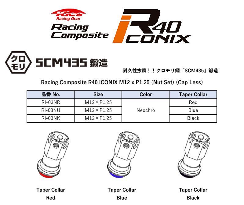 KYO EI レーシングコンポジットR 40アイコニックス キャップレス ホイールナット M 12 P 1 25 ネオクロ
