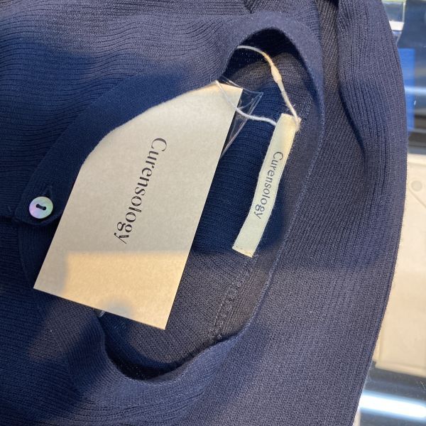  カレンソロジー Curensology ニットワンピース 長袖 ロング丈 ラウンドネック ネイビー 綿 フリー M～L レディース T 5 Y 023 長袖 七分袖 ニットワンピース