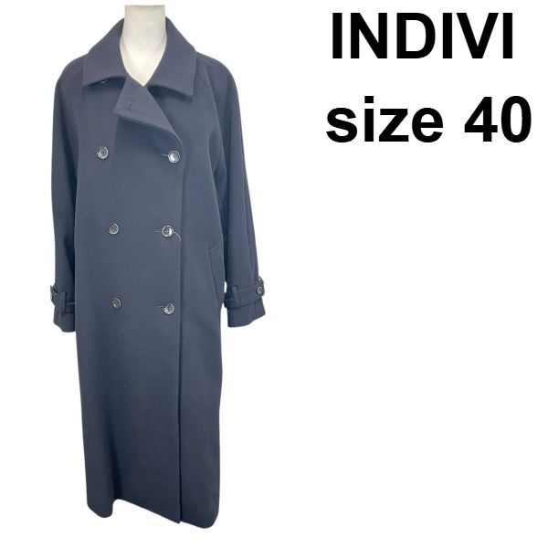 □ インディヴィ INDIVI ロングコート ダブルブレスト タークネイビー
