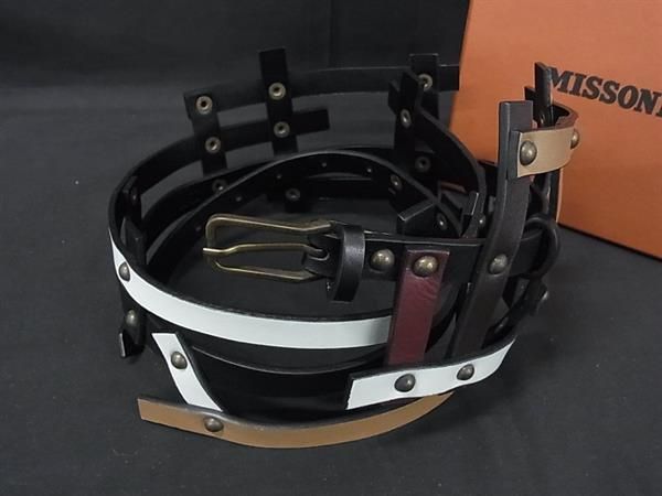 MISSONI ミッソーニ レザー ゴールド金具 ベルト 表記サイズ75 レディース ブラック系×マルチ FR 1729