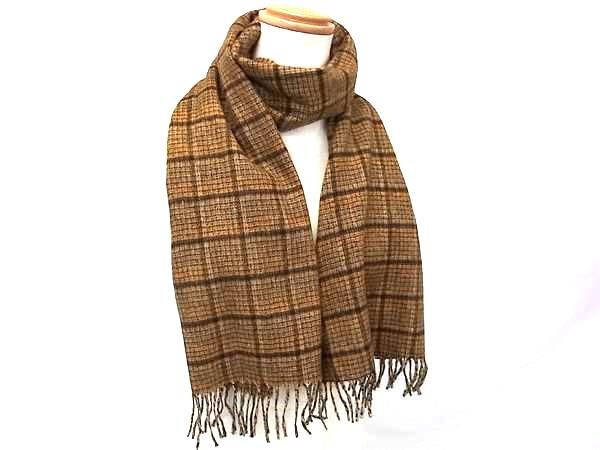 ■新品同様■ Johnstons of Elgin ジョンストンズ オブ エルガン カシミヤ×ウール チェック柄 フリンジ マフラー ブラウン系 FM4321 □新品同様□ Johnstons of Elgin ジョンストンズ オブ エルガン