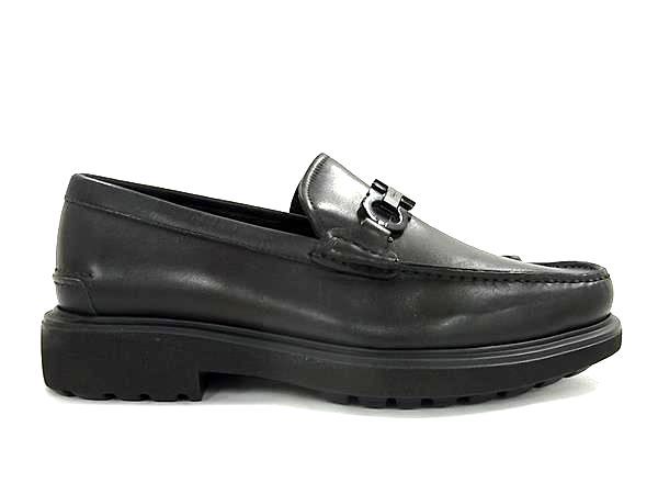 Salvatore Ferragamo フェラガモ ダブルガンチーニ レザー ローファー 8 約26 cm 靴 シューズ ブラック系 FN 7645