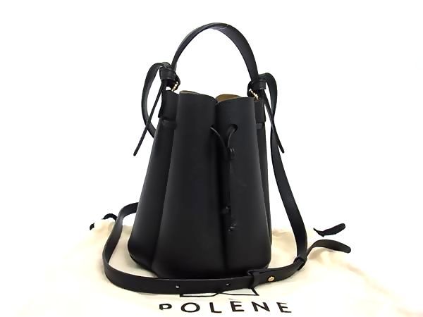 ■美品■ POLENE ポレーヌ カヌレバッグ レザー 2WAY クロスボディ ショルダーバッグ ハンドバッグ 斜め掛け ブラック系 FU5556 □美品□ POLENE ポレーヌ カヌレバッグ レザー 2WAY クロスボディ