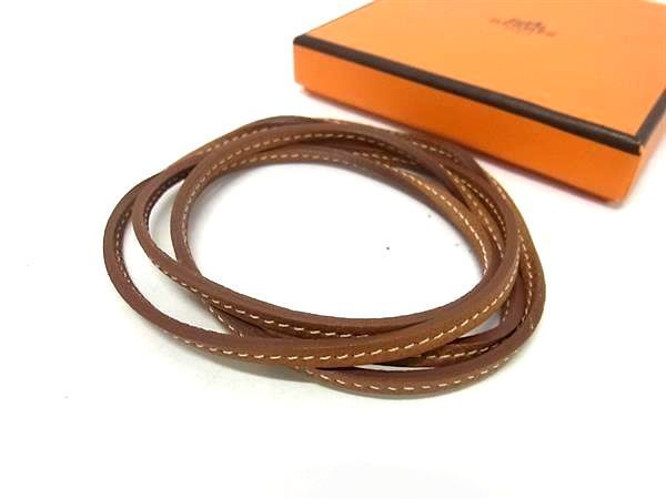 ■新品同様■ HERMES エルメス ラニエール レザー チョーカー ネックレス アクセサリー メンズ レディース ブラウン系 BM9871