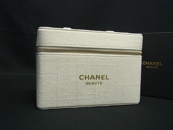 CHANEL シャネル キャンバス ポーチ マルチケース 小物入れ レディース アイボリー系 ゴールド系 FU 6835
