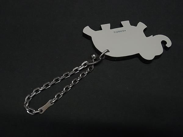 HERMES エルメス レザー SV 925 エレファント ゾウ 象 チャーム キーホルダー メンズ レディース グレー系 FU 5465