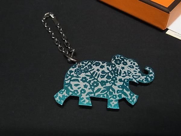 HERMES エルメス レザー SV 925 エレファント ゾウ 象 チャーム キーホルダー メンズ レディース グレー系 FU 5465
