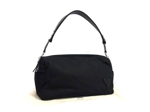 ■新品同様■ AMI PARIS アミパリス ナイロン ワン ショルダーバッグ クロスボディ 斜め掛け 肩掛け レディース ブラック系 FU7768 □新品同様□ AMI PARIS アミパリス ナイロン ワン ショルダーバッグ