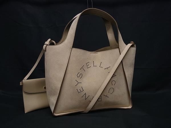 STELLA McCARTNEY ステラ マッカートニー レザー ポーチ付き 2 WAY ハンドバッグ ショルダー ベージュ系 FU 7767