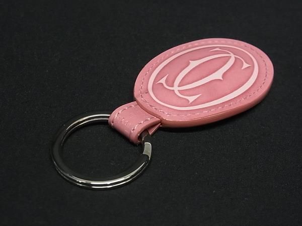 Cartier カルティエ マストライン 2 Cロゴ レザー キーホルダー バッグチャーム キーチャーム ピンク系 FU 5355