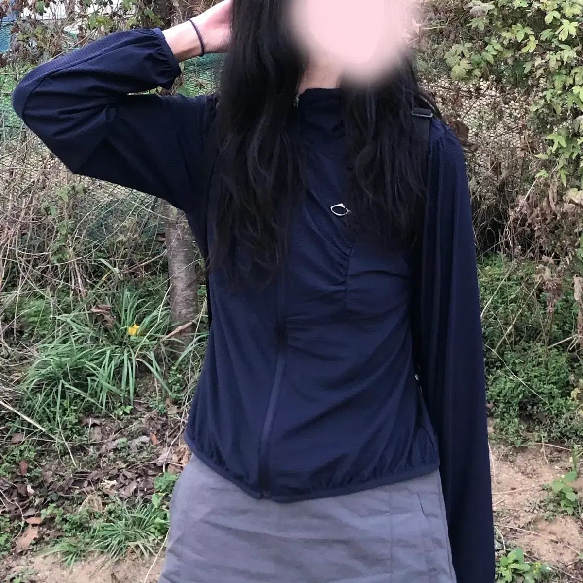 ミスチーフ フード ワッフル ジップアップ ネイビー