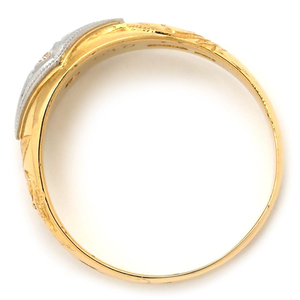 リング 指輪 ダイヤリング イエローゴールド×プラチナシルバー Pt 900 イエローゴールド プラチナ コンビ 1 P 1粒ダイヤ 菱形 ひし型 16号