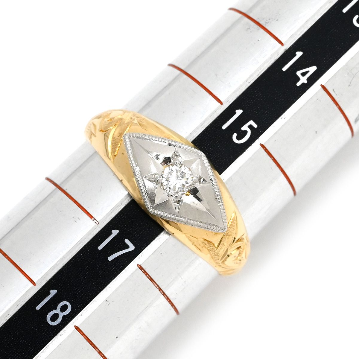 リング 指輪 ダイヤリング イエローゴールド×プラチナシルバー Pt 900 イエローゴールド プラチナ コンビ 1 P 1粒ダイヤ 菱形 ひし型 16号 パーカー リング 指輪 