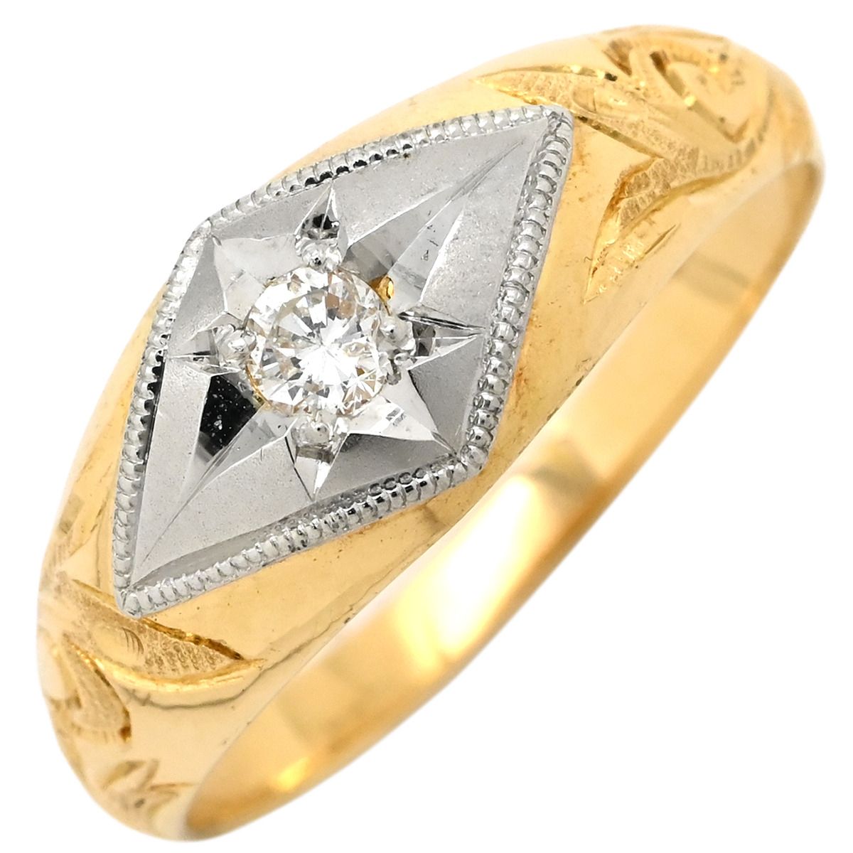 リング 指輪 ダイヤリング イエローゴールド プラチナシルバー Pt 900 プラチナ コンビ 1 P 1粒ダイヤ 菱形 ひし型 16号