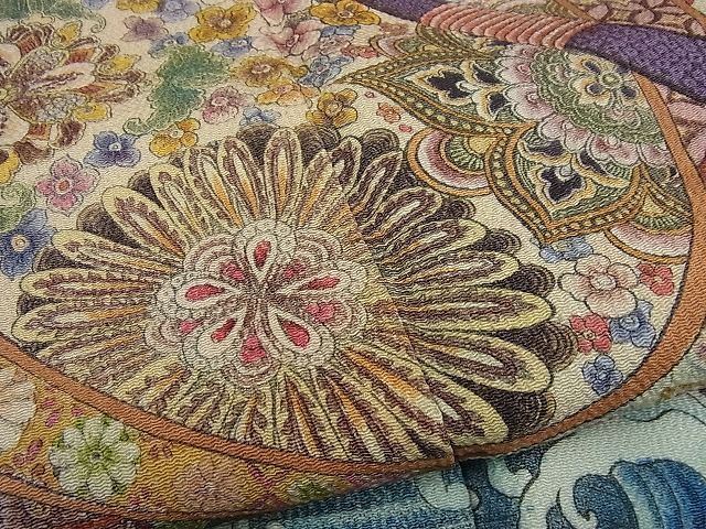 平和屋本店■極上　初代　染人・山岡古都　首里琉染　振袖　天神船宝尽し　鬼しぼ縮緬　逸品3s5415 平和屋本店□極上 初代 染人・山岡古都 首里琉染 振袖 天神船宝尽し 鬼