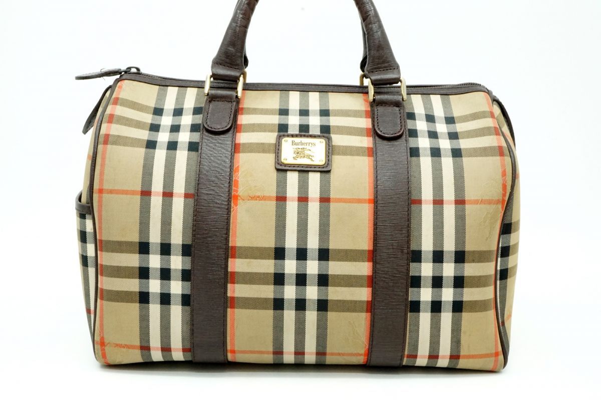 バーバリー ヴィンテージ ノバチェック ボストン ハンドバッグ メンズ Unisex キャンバス 茶 ブラウン Burberry 4519 h