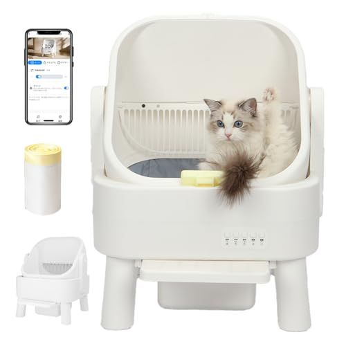 スマート全自動猫トイレ APP対応 オープンタイプ 自動清掃 多頭飼い対応 大型猫12 5 kgまで 三重防臭設計 密閉式9 L大容量便倉 UV 菌 44 cm広開口 防漏砂 安全設計 簡単水洗い