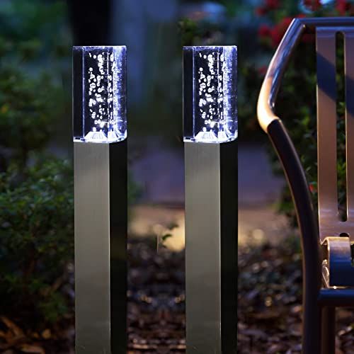 GWSOLAR 6 cm角 アクリル スクェア スタイリッシュ ソーラーライト 高さ50 cm 組 水玉浮ぶ透明感のある光り ホワイト色 自動点灯 自動消灯 IP 65 配線不要 簡単設置 ネジ止め 挿し込み可 お庭 玄関先 階段 デッキ ガーデンの灯