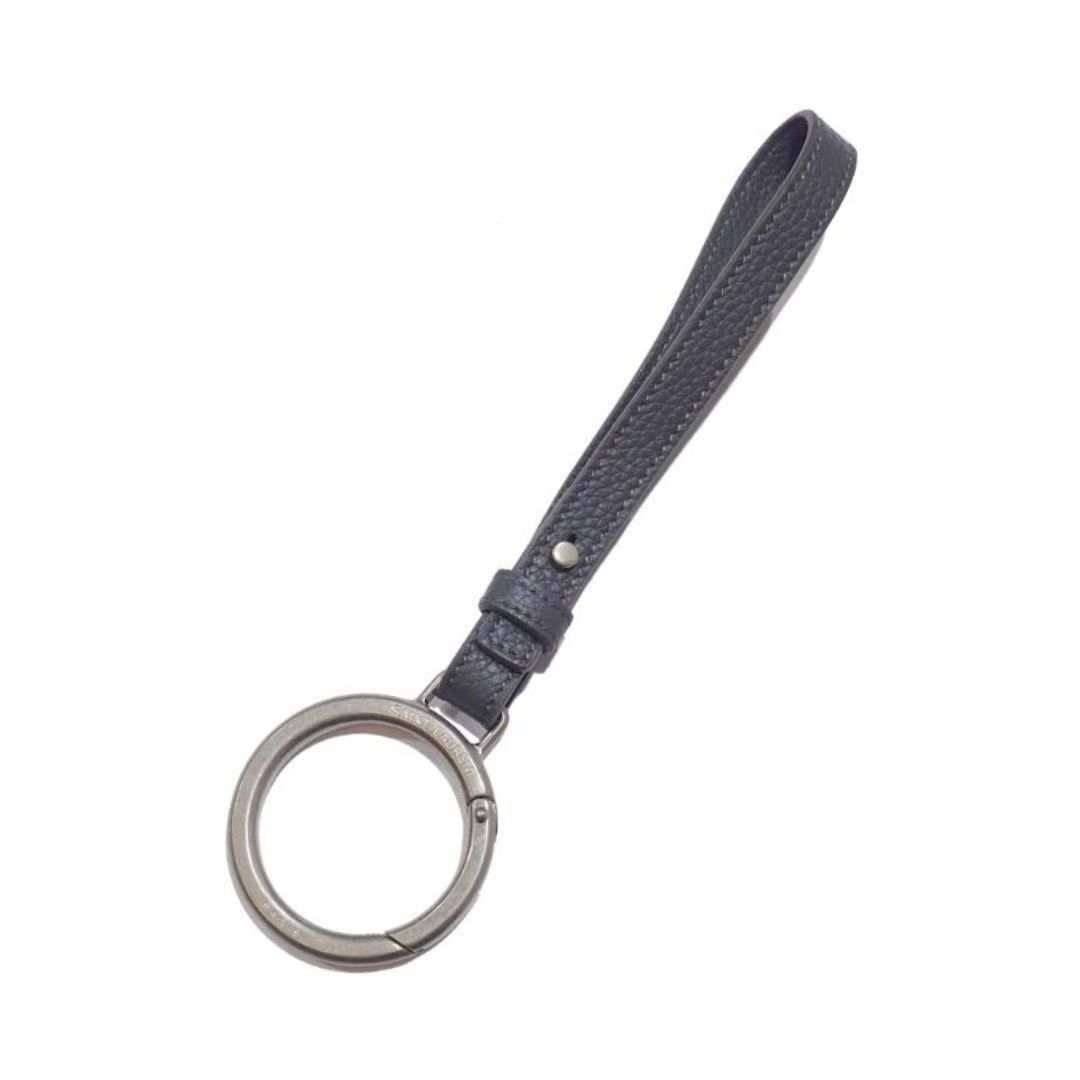 SAINT LAURENT サンローラン キーリング バッグチャーム ループストラップ グレー レザー