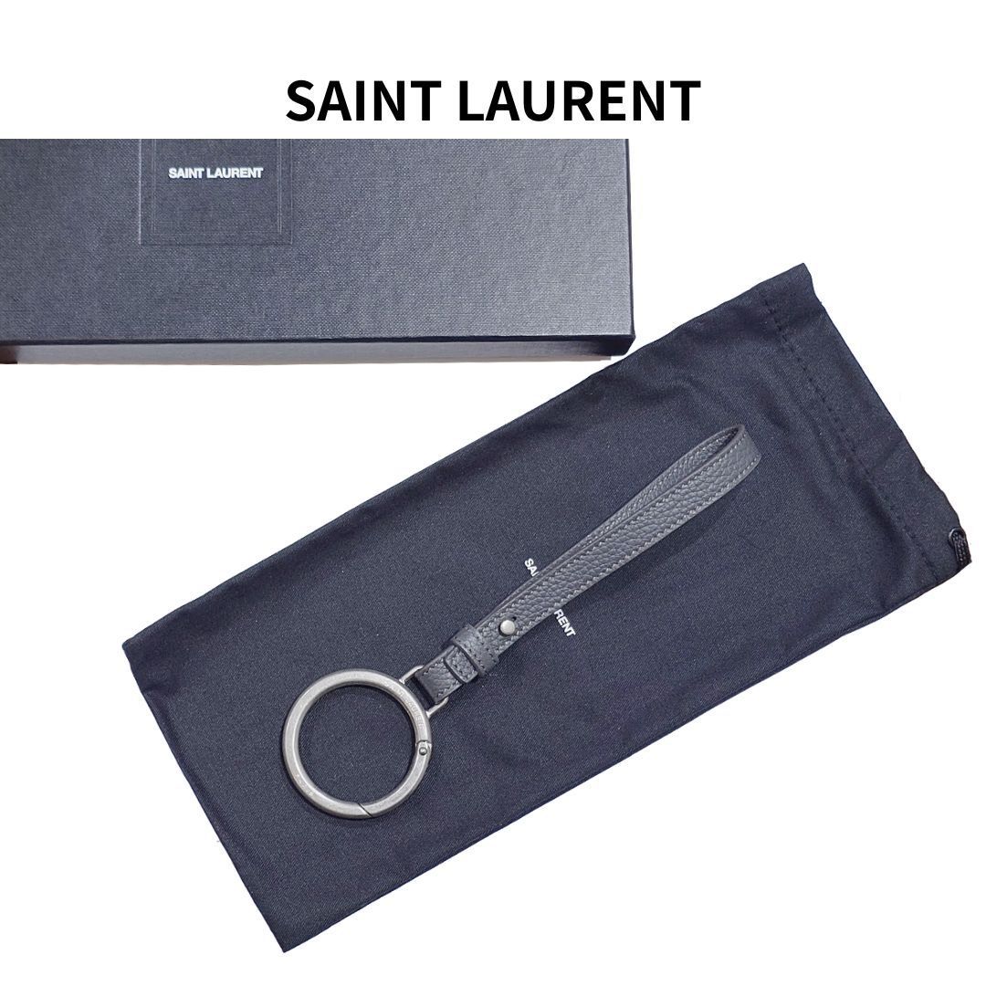 SAINT LAURENT サンローラン キーリング バッグチャーム ループストラップ グレー レザー