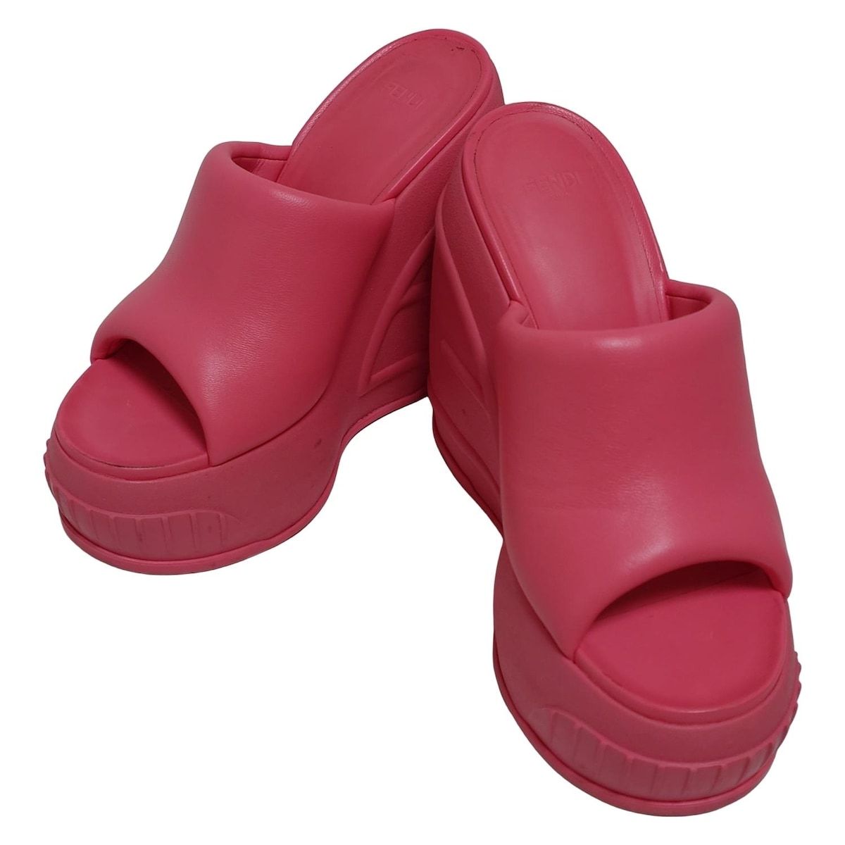 FENDI フェンディ ミュール 37 レディース - ピンク ウェッジソール SS 23年 レザー