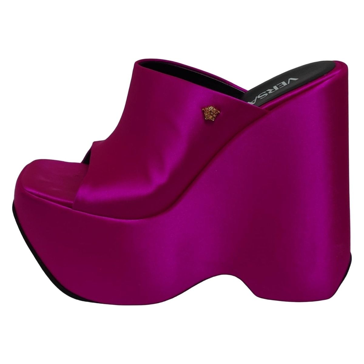 VERSACE ヴェルサーチ ミュール 37 レディース - ピンク ウェッジソール シルク