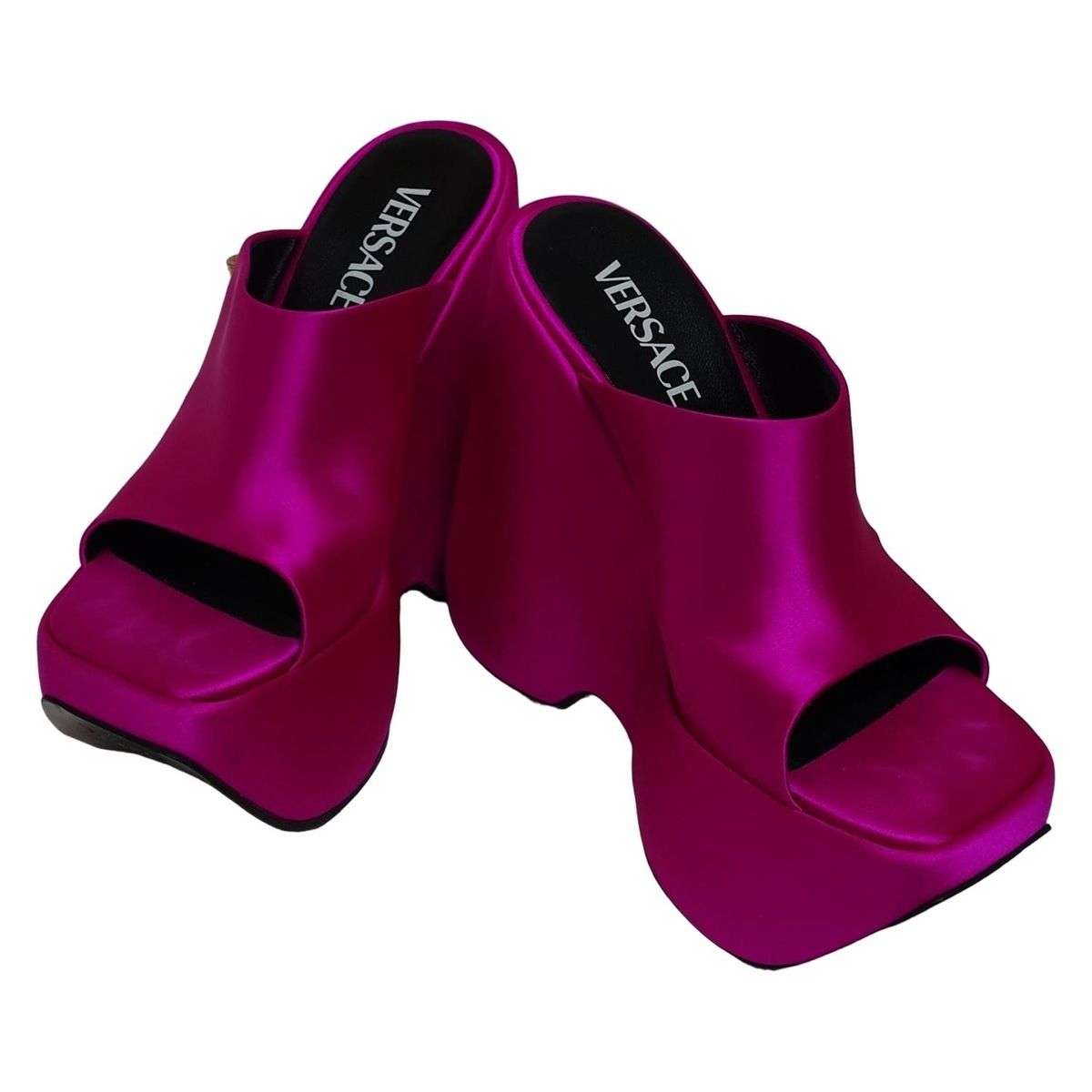 VERSACE ヴェルサーチ ミュール 37 レディース - ピンク ウェッジソール シルク