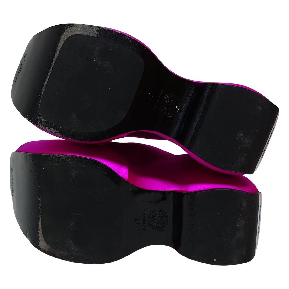  VERSACE ヴェルサーチ ミュール 37 レディース - ピンク ウェッジソール シルク ミュール サンダル ミュール